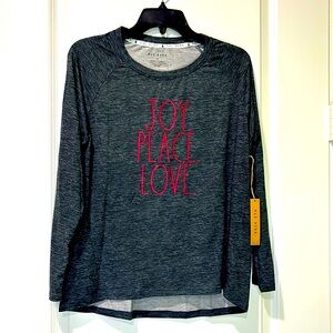 Rae Dunn Raglan Charcoal Gray Heathered Joy Peace Love Top Size Medium N…